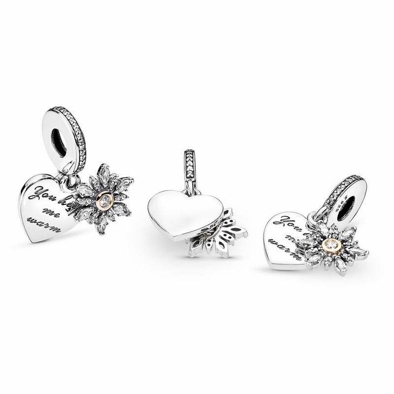 Pandora Australia Snowflake Heart Dangle Charm - Two Tone | SDOPYJ265